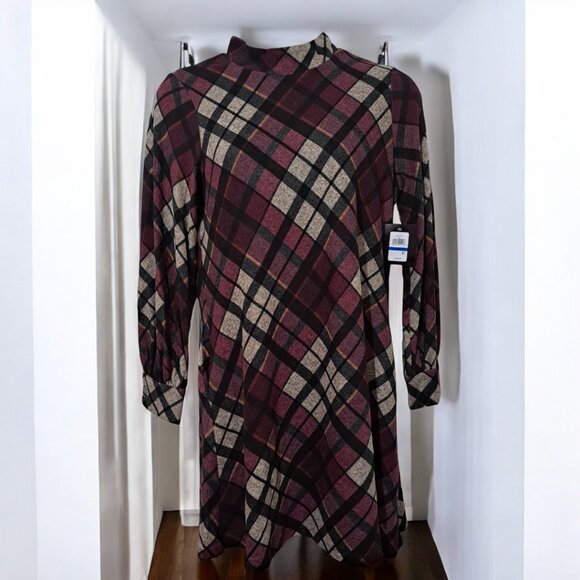 Jessica Howard Size XL 18 Long Sleeve Shift Dress  Purple / Eggplant Plaid - Picture 2 of 15